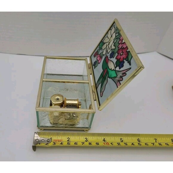 Set 2 Hummingbird Music Trinket Boxes Resin Glass Wings of Love - Picture 5 of 13